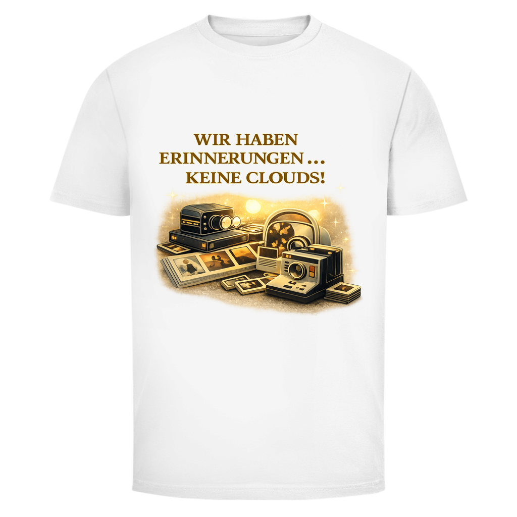 Herren T‑Shirt mit Spruch "Wir haben Erinnerungen… keine Clouds!" – nostalgisch für Männer ab 50