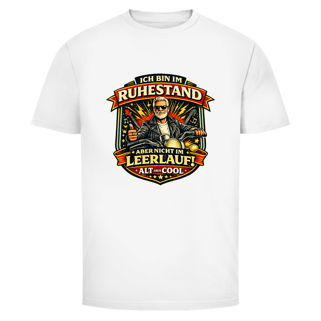 Herren T‑Shirt mit Spruch "Ich bin im Ruhestand, aber nicht im Leerlauf" – humorvoll für Männer ab 60