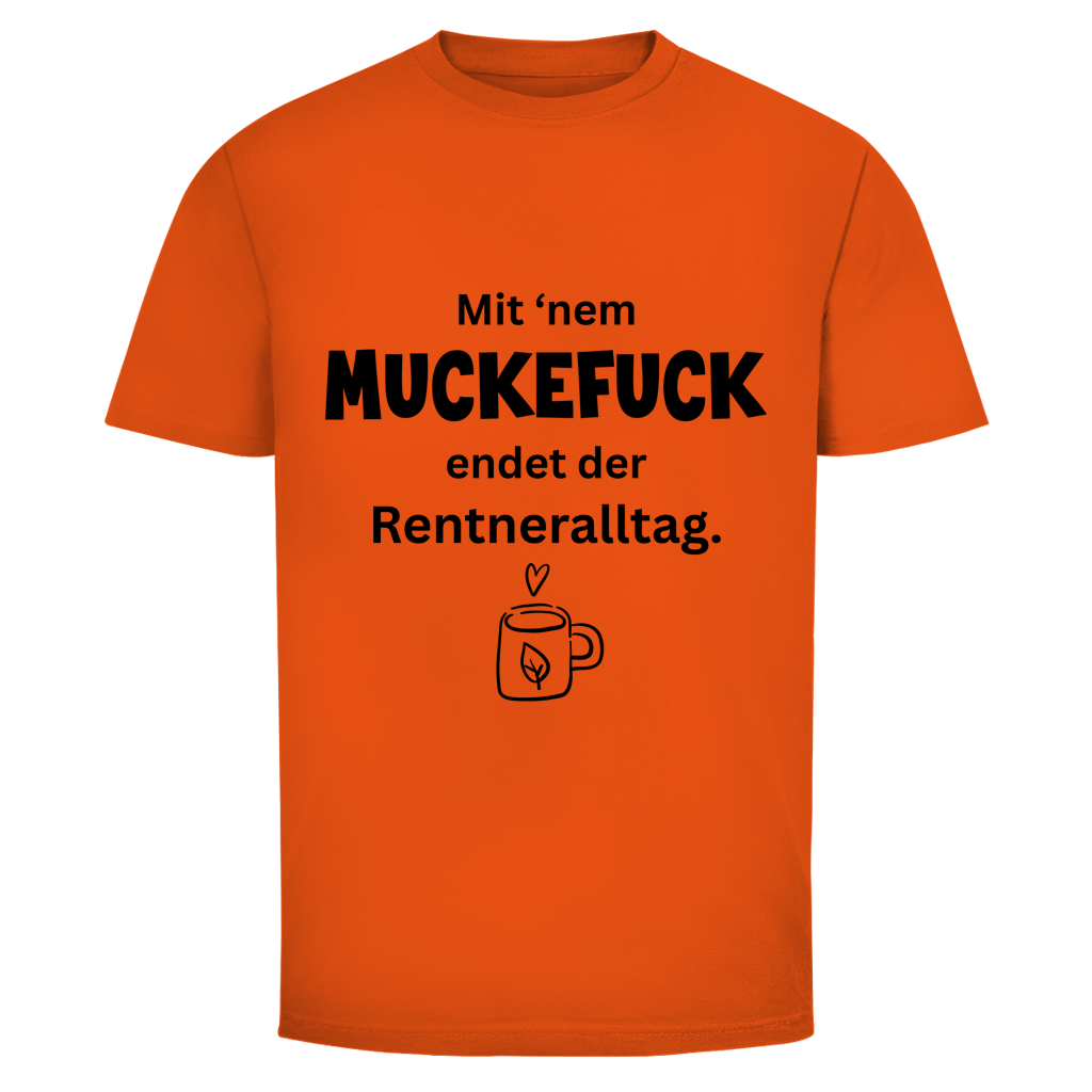 Herren T‑Shirt mit Spruch "Mit ’nem Muckefuck endet der Rentneralltag" – humorvoll für Männer ab 50