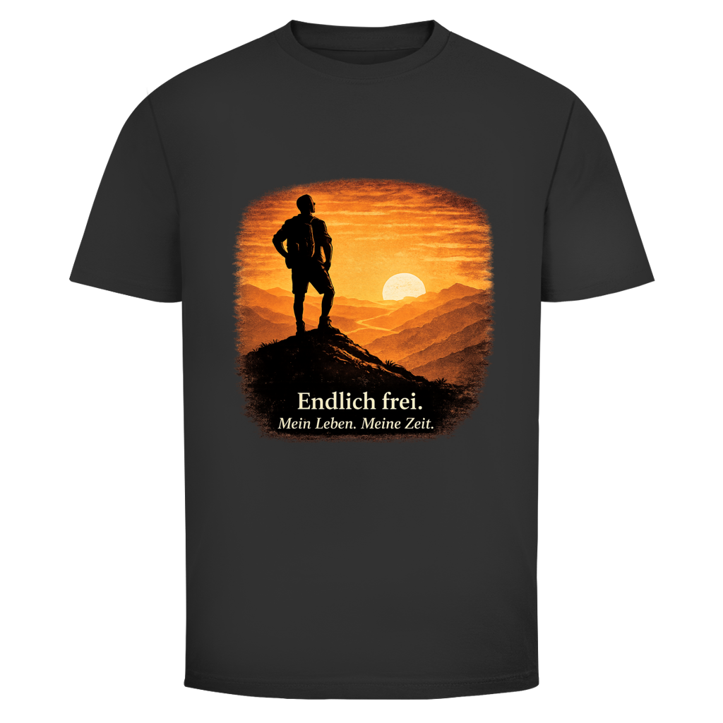 Herren T‑Shirt mit Spruch "Endlich frei" – Motiv für Männer im Ruhestand