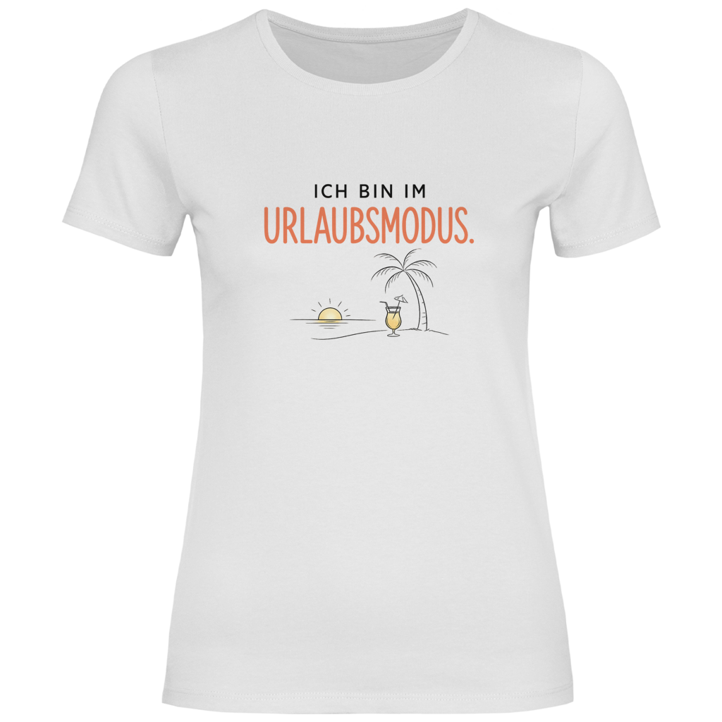 Helles Damen T‑Shirt mit Spruch "Ich bin im Urlaubsmodus" – sommerliches Motiv für Frauen 50+