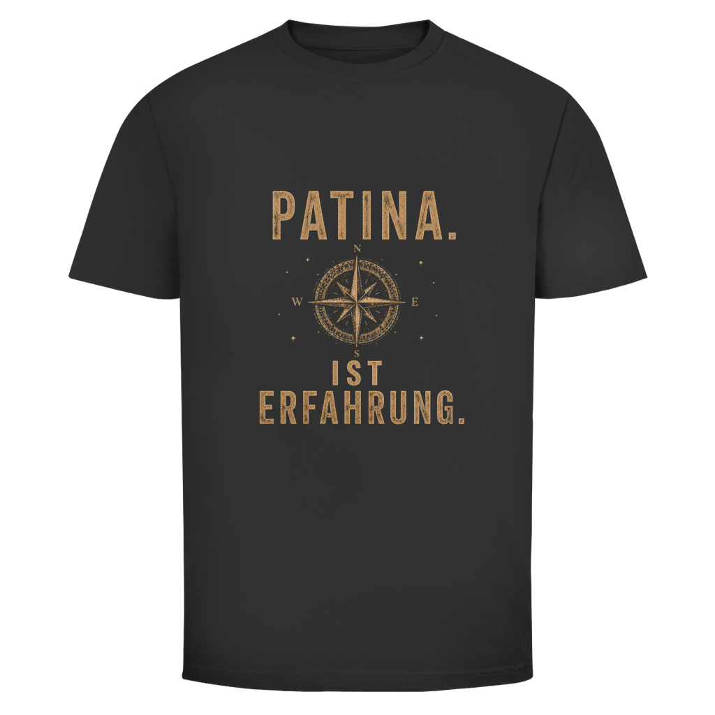 Oldie Deluxe Herren T‑Shirt "Patina ist Erfahrung" – Kompass‑Statement für Männer 55plus