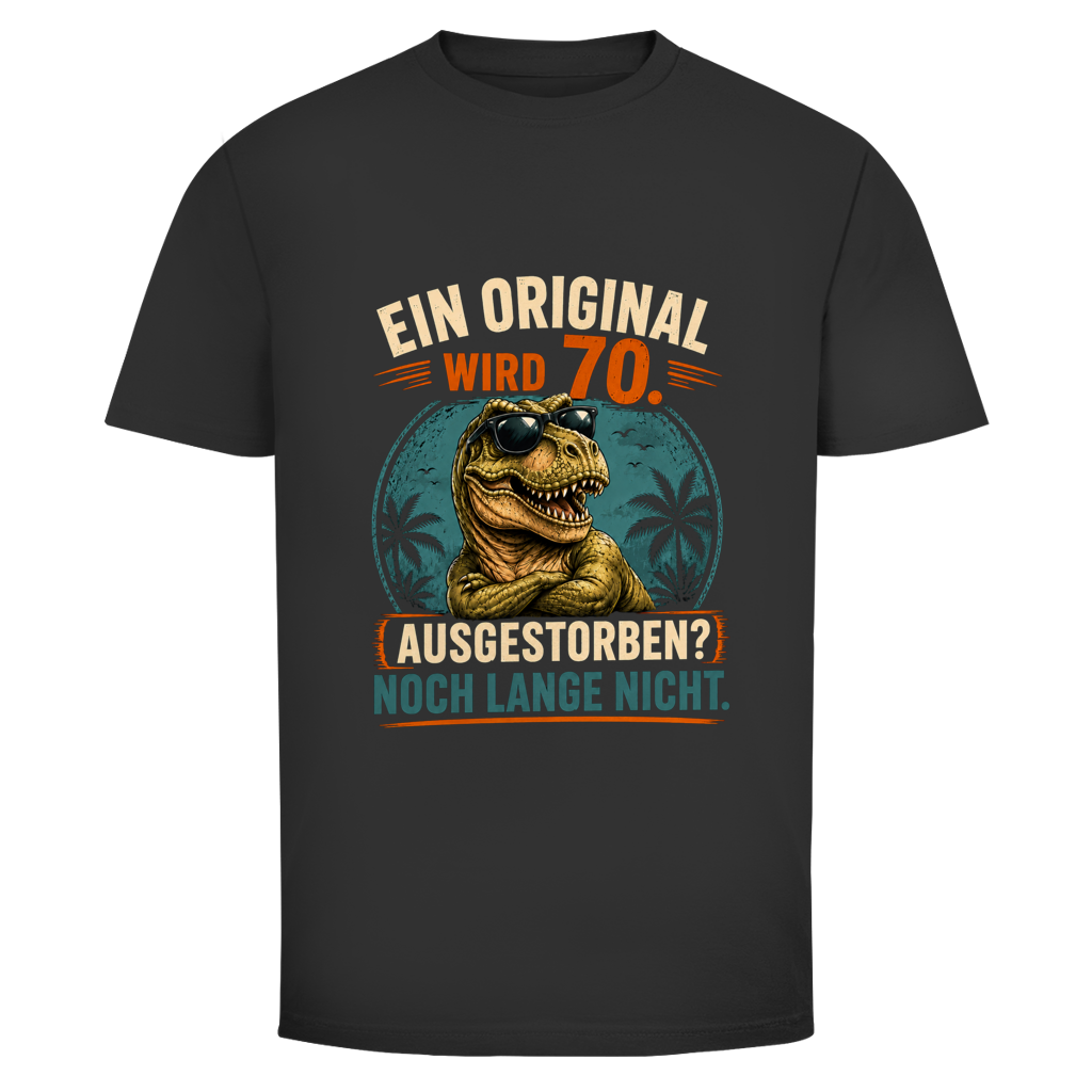 Oldie Deluxe Geburtstags-Herren T‑Shirt "Ein Original wird 70 – Ausgestorben? Noch lange nicht" – lustiges Dino Geburtstagsshirt 70