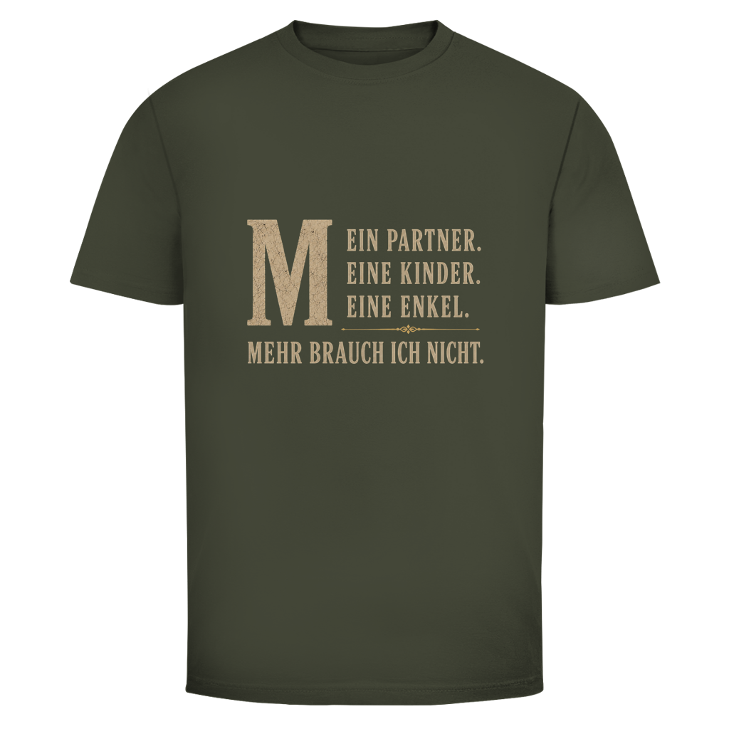 Oldie Deluxe Herren T‑Shirt "Mein Partner – Meine Kinder – Meine Enkel – Mehr brauch ich nicht" – Familien‑Statement für Männer 55plus