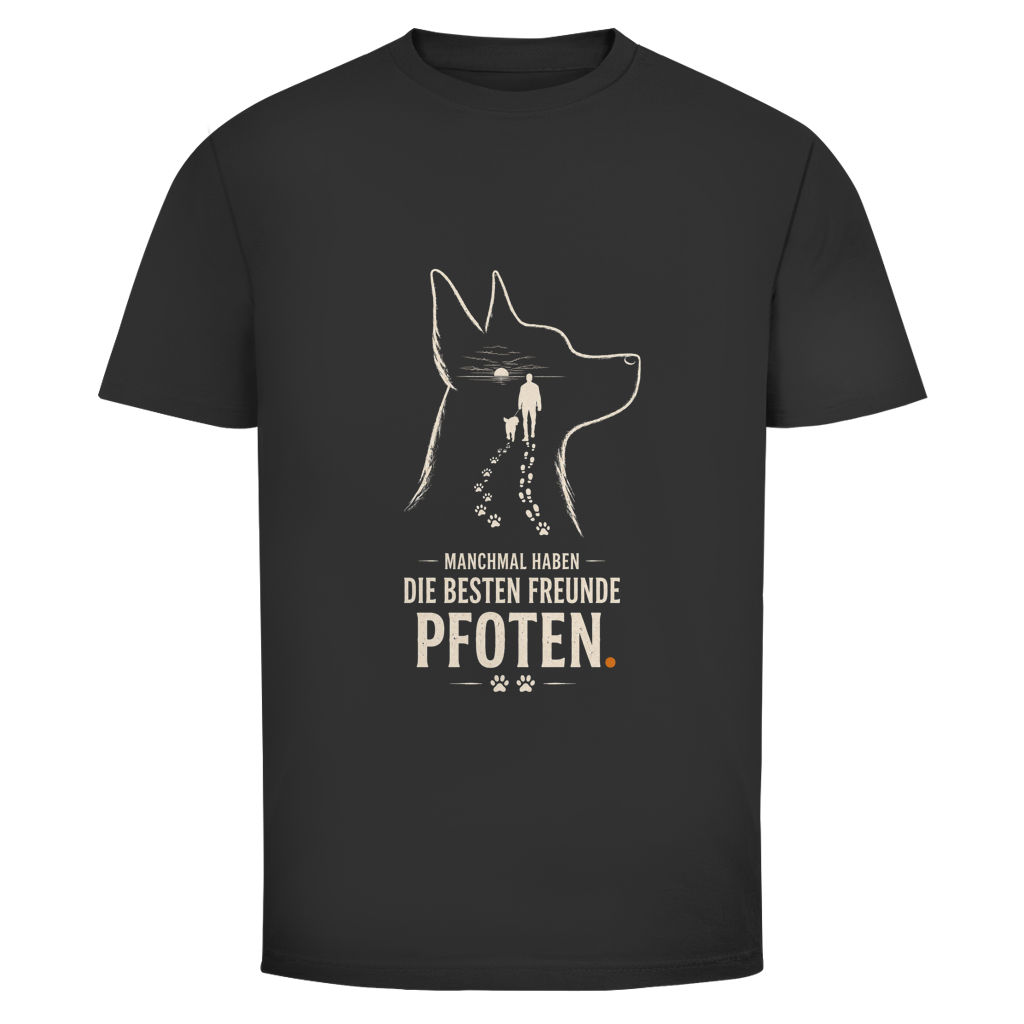 Oldie Deluxe Herren T‑Shirt "Manchmal haben die besten Freunde Pfoten" – Hundesilhouette Motiv für Männer 55plus