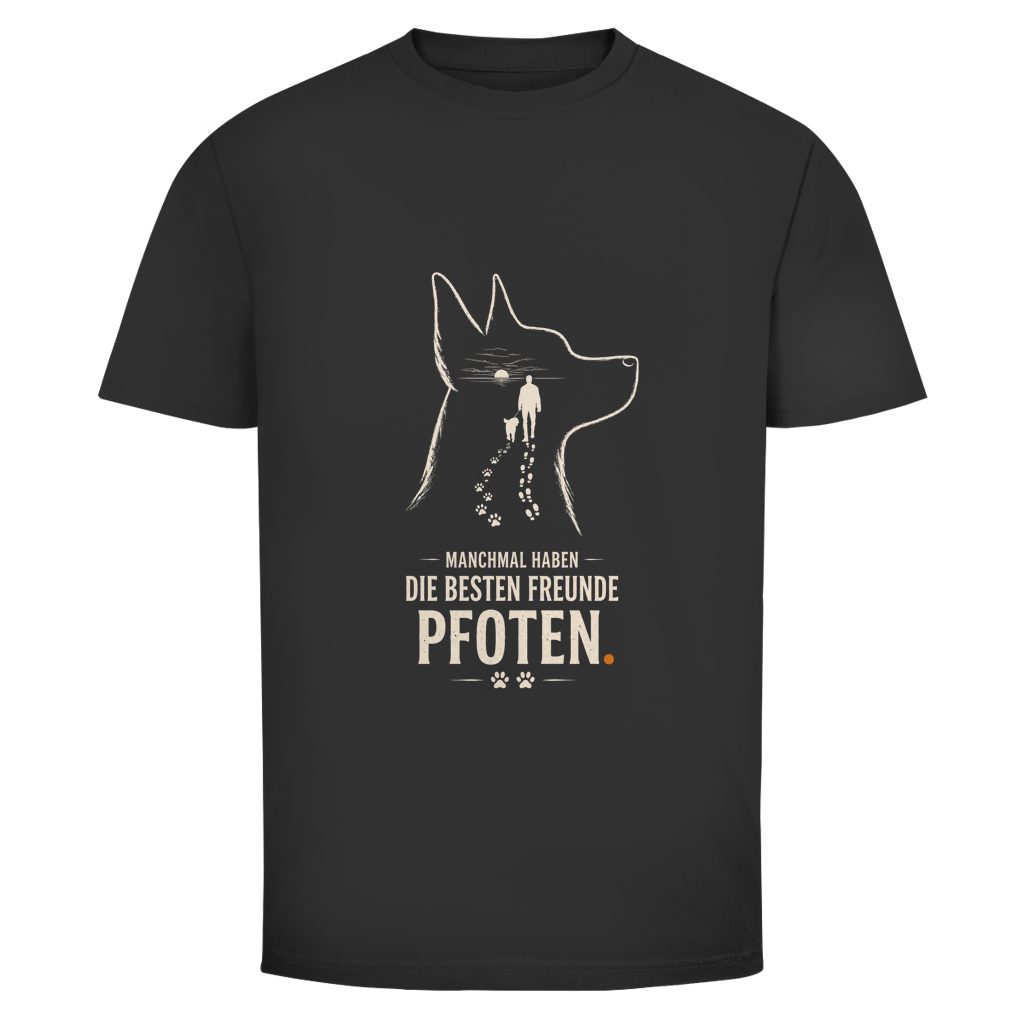 Oldie Deluxe Herren T‑Shirt "Manchmal haben die besten Freunde Pfoten" – Hundesilhouette Motiv für Männer 55plus
