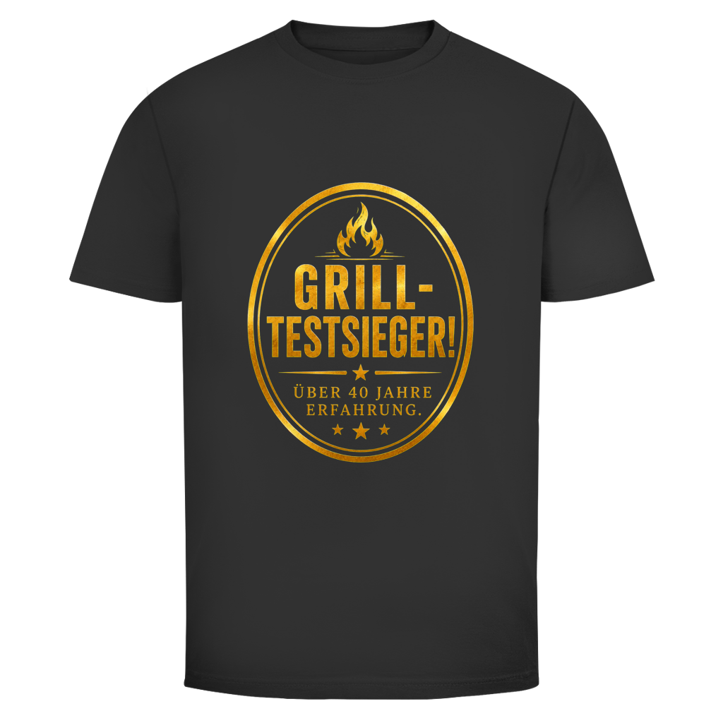 Oldie Deluxe Herren T‑Shirt "Grill‑Testsieger – Über 40 Jahre Erfahrung" – Emblem für erfahrene Grillmeister