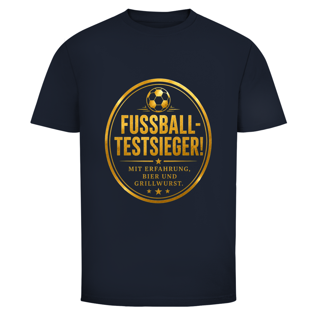 Oldie Deluxe Herren T‑Shirt "Fussball‑Testsieger – Mit Erfahrung, Bier und Grillwurst" – humorvolles Fußball‑Emblem für Männer