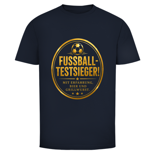 Oldie Deluxe Herren T‑Shirt "Fussball‑Testsieger – Mit Erfahrung, Bier und Grillwurst" – humorvolles Fußball‑Emblem für Männer