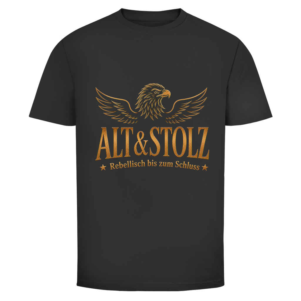 Oldie Deluxe Herren T‑Shirt "Alt & Stolz – Rebellisch bis zum Schluss" – Adler‑Motiv für Männer 55plus