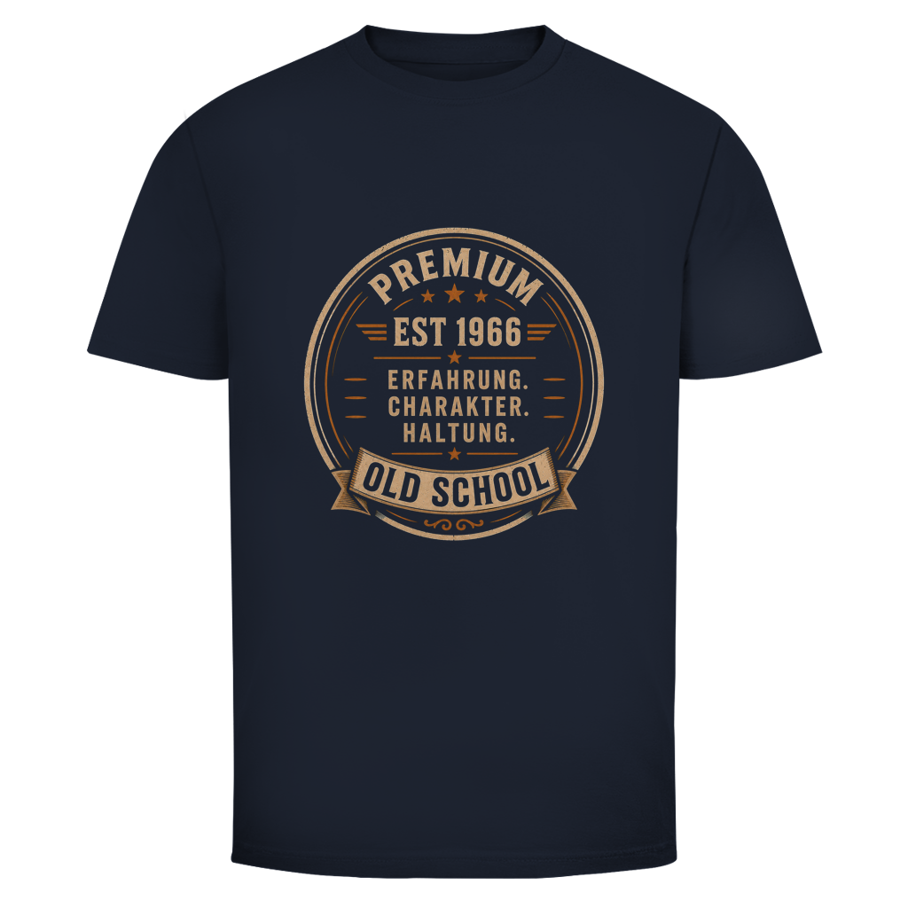 Oldie Deluxe Herren T‑Shirt "Premium EST.1966 – Erfahrung, Charakter, Haltung" – Vintage Emblem für Männer 55plus