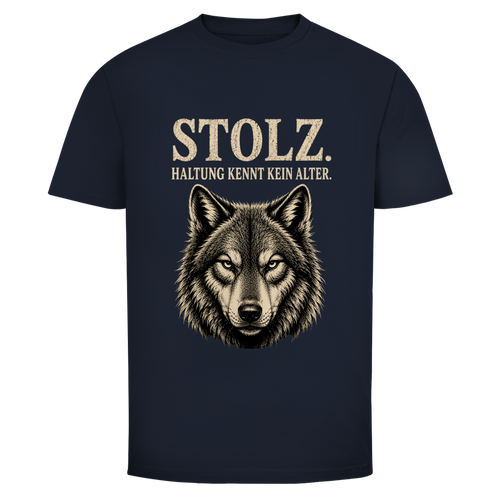 Oldie Deluxe Herren T‑Shirt "Stolz – Haltung kennt kein Alter" – Wolfmotiv für Männer 55plus