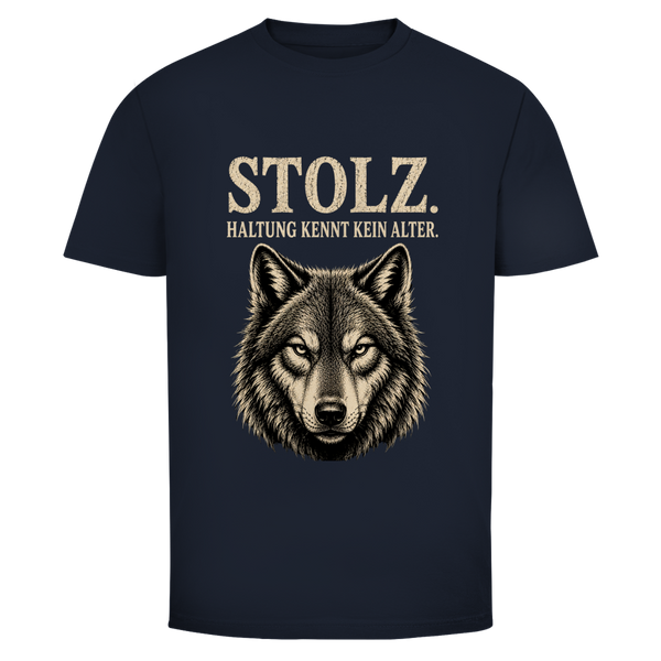 Oldie Deluxe Herren T‑Shirt "Stolz – Haltung kennt kein Alter" – Wolfmotiv für Männer 55plus