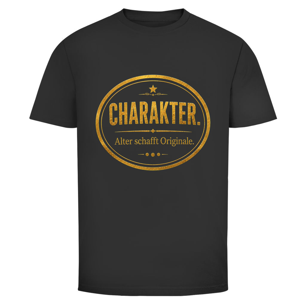 Oldie Deluxe  Herren T‑Shirt "Charakter – Alter schafft Originale" – goldenes Vintage‑Emblem für Männer 55plus