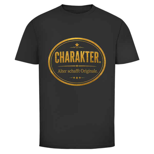Oldie Deluxe  Herren T‑Shirt "Charakter – Alter schafft Originale" – goldenes Vintage‑Emblem für Männer 55plus