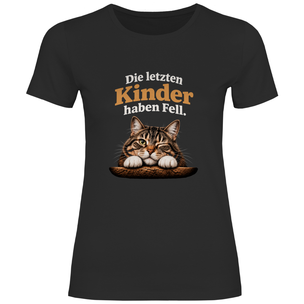 Damen T-Shirt Die letzten Kinder haben Fell mit Katzenmotiv – Oldie Deluxe