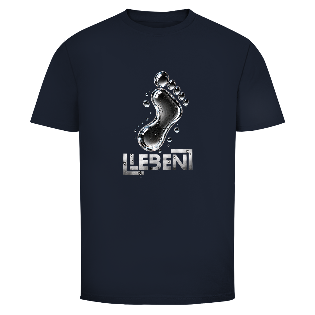 Herren T-Shirt LEBEN mit silbernem Fußabdruck in Wasseroptik – Oldie Deluxe