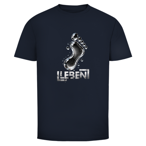 Herren T-Shirt LEBEN mit silbernem Fußabdruck in Wasseroptik – Oldie Deluxe