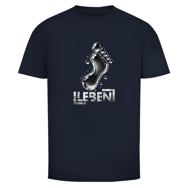 Herren T-Shirt LEBEN mit silbernem Fußabdruck in Wasseroptik – Oldie Deluxe