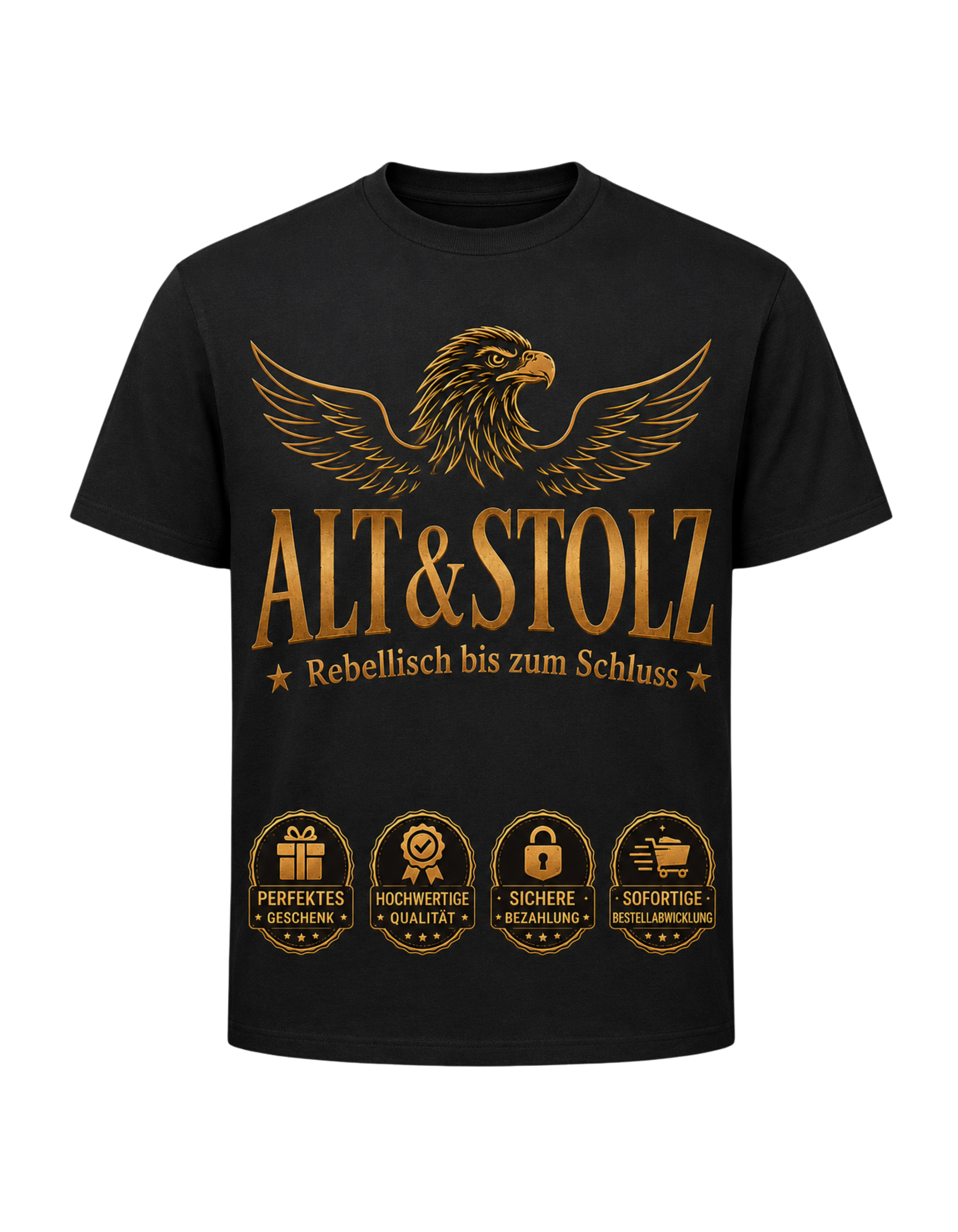 Oldie Deluxe Herren T‑Shirt "Alt & Stolz – Rebellisch bis zum Schluss" – Adler‑Motiv für Männer 55plus